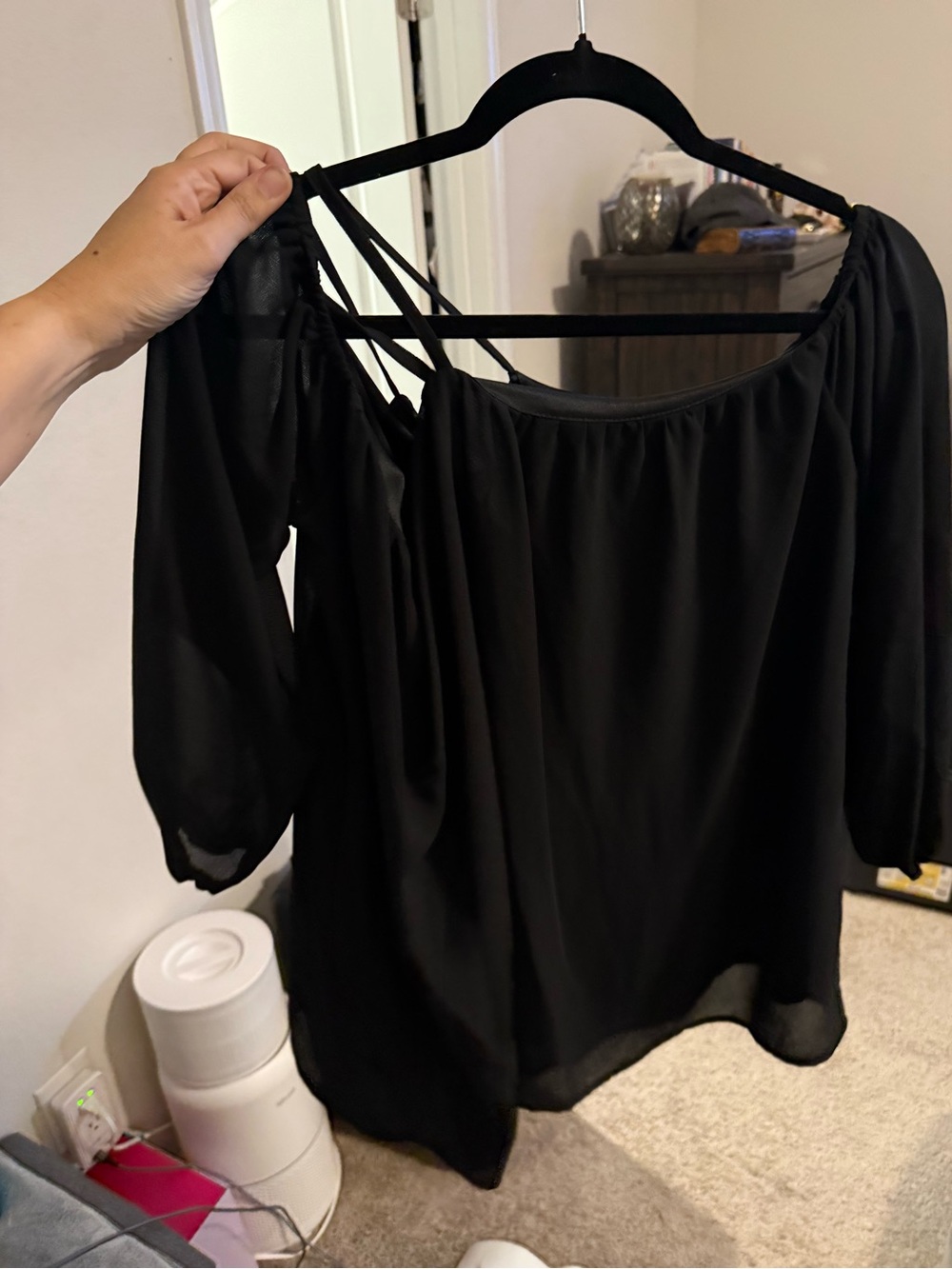 Women's Black Off-Shoulder Strappy Blouse